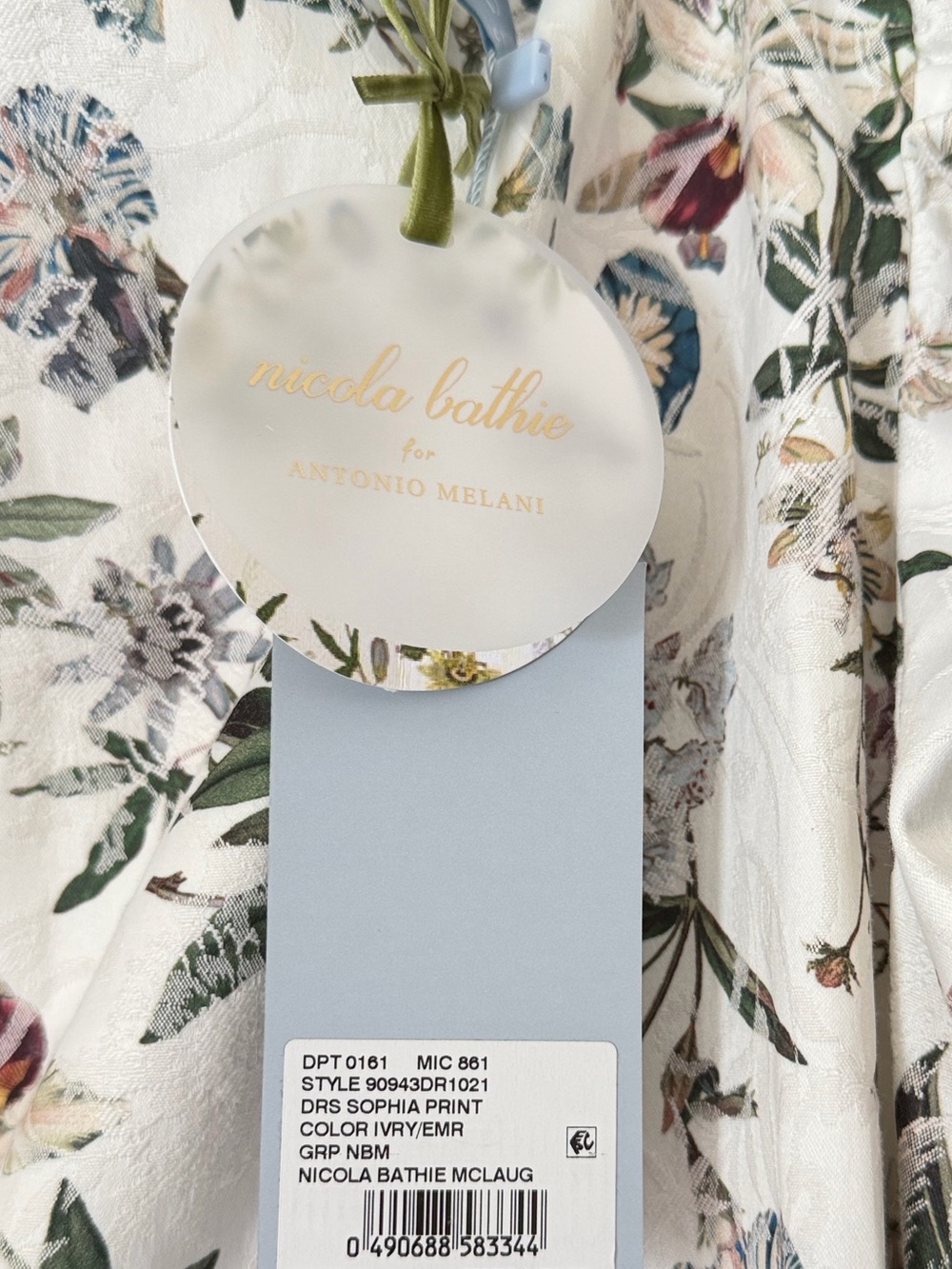 ANTONIO MELANI X Nicola Bathie Floral Puff-Sleeve Midi Dress with Green Bow Ties - Picture 5 of 5
